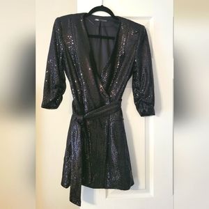 Zara Sequined Faux Wrap Dress With Belt Size Large